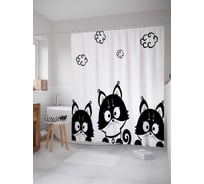 Штора (занавеска) для ванной JoyArty "Приветливые коты" из сатена, 180х200 см с крючками, sc_18089