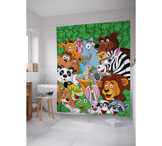 Штора (занавеска) для ванной JoyArty "Веселье в Африке" из сатена, 180х200 см sc_245010 1