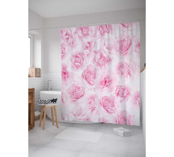 Штора (занавеска) для ванной JoyArty "Цветочные узоры" из сатена, 180х200 см с крючками, sc_14776 1