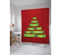 Штора (занавеска) для ванной JoyArty "Ель с поздравлениями" из сатена, 180х200 см sc_378743