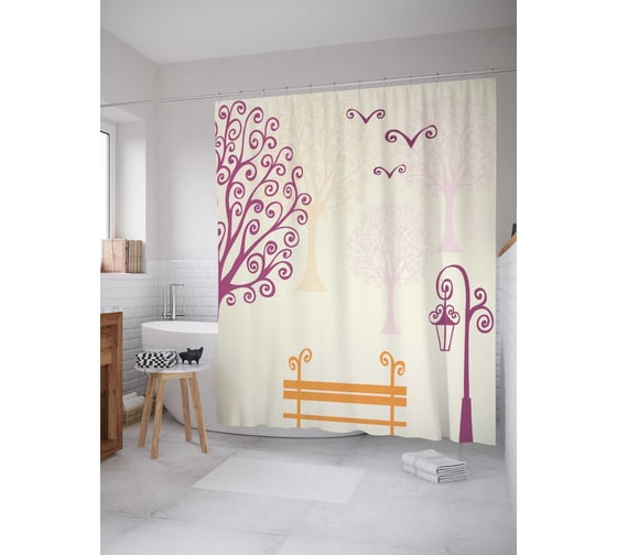 Штора (занавеска) для ванной JoyArty "Посидеть в красках" из сатена, 180х200 см с крючками, sc_17625 1