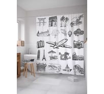 Штора (занавеска) для ванной JoyArty "Коллекция путешественника" из сатена, 180х200 см с крючками, sc_17727