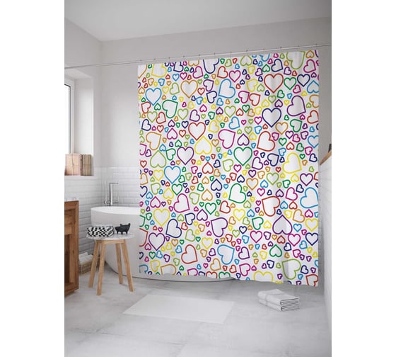Штора (занавеска) для ванной JoyArty "Свободные сердца" из сатена, 180х200 см с крючками, sc_11763 1
