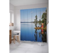 Штора (занавеска) для ванной JoyArty "Тихий дом на реке" из сатена, 180х200 см с крючками, sc_15148