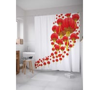 Штора (занавеска) для ванной JoyArty "Парад фонариков" из сатена, 180х200 см с крючками, sc_17372