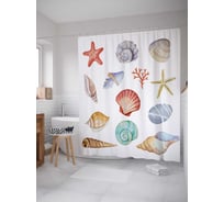 Штора (занавеска) для ванной JoyArty "Фигурные ракушки" из сатена, 180х200 см с крючками, sc_16732