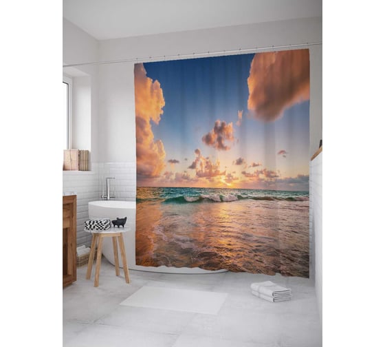 Штора (занавеска) для ванной JoyArty "Небесный океан" из сатена, 180х200 см с крючками, sc_17353 1