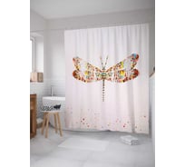 Штора (занавеска) для ванной JoyArty "Радуга на стрекозе" из сатена, 180х200 см с крючками, sc_18360