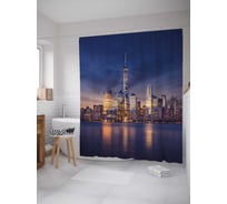 Штора (занавеска) для ванной JoyArty "Мегаполис над водой" из сатена, 180х200 см с крючками, sc_18079