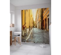 Штора (занавеска) для ванной JoyArty "Велосипедная улица" из сатена, 180х200 см с крючками, sc_11774