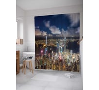 Штора (занавеска) для ванной JoyArty "Полет по ночному городу" из сатена, 180х200 см с крючками, sc_18074