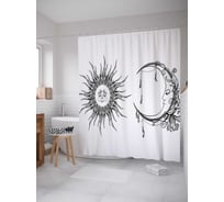 Штора (занавеска) для ванной JoyArty "Солнце и луна" из сатена, 180х200 см с крючками, sc_17720