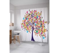 Штора (занавеска) для ванной JoyArty "Дерево с красочными листьями" из сатена, 180х200 см с крючками, sc_13455