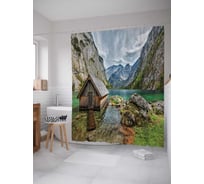 Штора (занавеска) для ванной JoyArty "Домик в горах" из сатена, 180х200 см с крючками, sc_15186