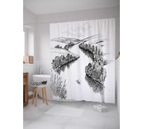 Штора (занавеска) для ванной JoyArty "Речное путешествие" из сатена, 180х200 см с крючками, sc_17732