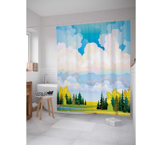 Штора (занавеска) для ванной JoyArty "Чудная погодка" из сатена, 180х200 см с крючками, sc_15838 1