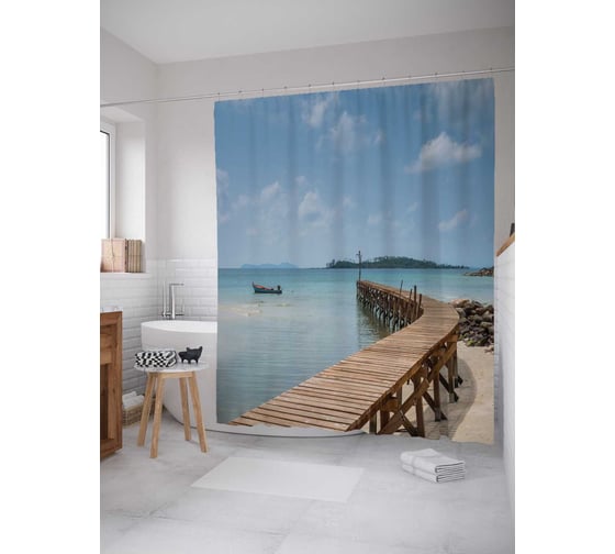 Штора (занавеска) для ванной JoyArty "Мостик у пляжа" из сатена, 180х200 см с крючками, sc_17495 1