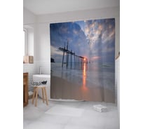 Штора (занавеска) для ванной JoyArty "Рассвет между небом и морем" из сатена, 180х200 см с крючками, sc_17493