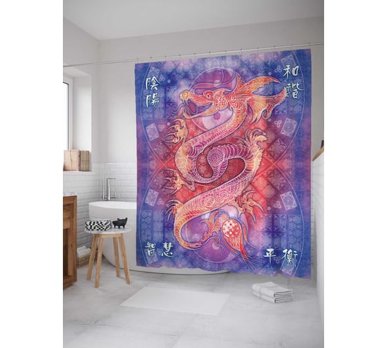 Штора (занавеска) для ванной JoyArty "Мифический дракон" из сатена, 180х200 см с крючками, sc_15791 1