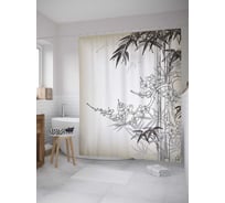 Штора (занавеска) для ванной JoyArty "Цветущее дерево с пальмами" из сатена, 180х200 см с крючками, sc_10013