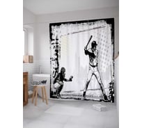 Штора (занавеска) для ванной JoyArty "Бейсбольный образ" из сатена, 180х200 см с крючками, sc_11434