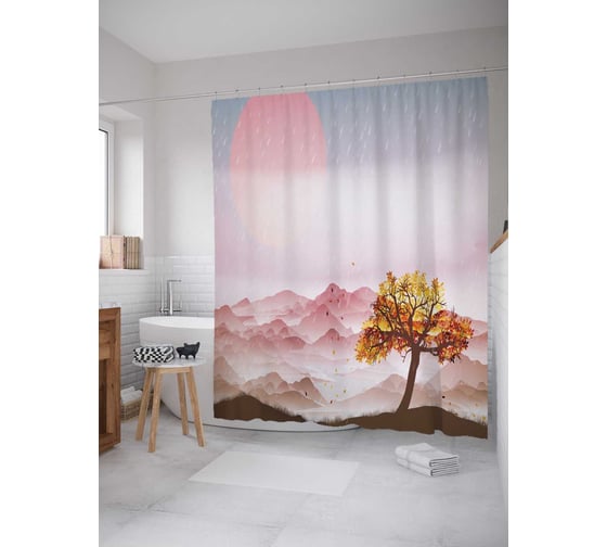 Штора (занавеска) для ванной JoyArty "Дерево - царь горы" из сатена, 180х200 см с крючками, sc_15841 1