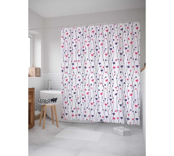 Штора (занавеска) для ванной JoyArty "Сердечная растительность" из сатена, 180х200 см с крючками, sc_11741 1