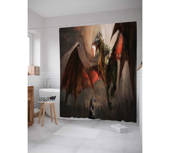 Штора (занавеска) для ванной JoyArty "Огненный дракон" из сатена, 180х200 см с крючками, sc_17913