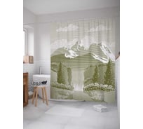 Штора (занавеска) для ванной JoyArty "Горный хребет за водопадом" из сатена, 180х200 см с крючками, sc_14563