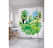 Штора (занавеска) для ванной JoyArty "Тихая деревня" из сатена, 180х200 см с крючками, sc_15844