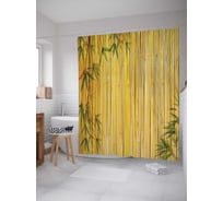 Штора (занавеска) для ванной JoyArty "Бамбуковое заграждение с листьями" из сатена, 180х200 см с крючками, sc_15766