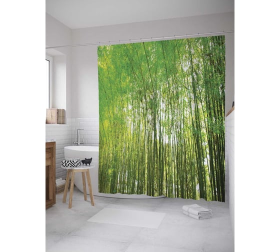 Штора (занавеска) для ванной JoyArty "Густой солнечный лес" из сатена, 180х200 см с крючками, sc_10018 1