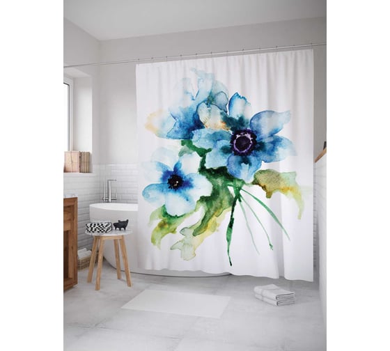Штора (занавеска) для ванной JoyArty "Зимние цветы" из сатена, 180х200 см с крючками, sc_14549 1