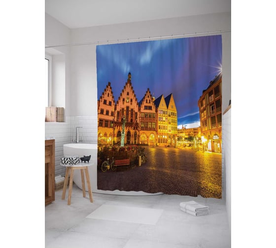 Штора (занавеска) для ванной JoyArty "Центральная площадь" из сатена, 180х200 см с крючками, sc_17465 1