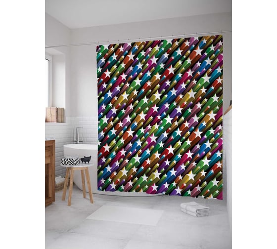 Штора (занавеска) для ванной JoyArty "Звездные шлейфы" из сатена, 180х200 см с крючками, sc_11575 1