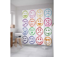 Штора (занавеска) для ванной JoyArty "Смайлы с эмоциями" из сатена, 180х200 см с крючками, sc_17676