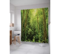 Штора (занавеска) для ванной JoyArty "Лесной осмотр" из сатена, 180х200 см с крючками, sc_11423
