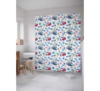 Штора (занавеска) для ванной JoyArty "Фургоны и очки" из сатена, 180х200 см с крючками, sc_15660