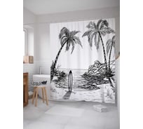 Штора (занавеска) для ванной JoyArty "Одинокий серф на пляже" из сатена, 180х200 см с крючками, sc_15634