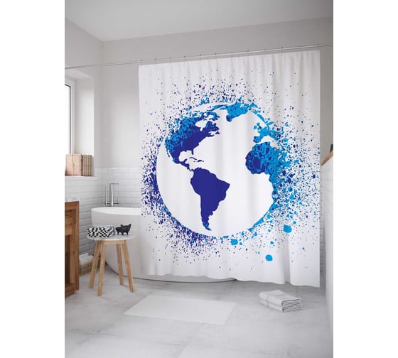 Штора (занавеска) для ванной JoyArty "Водная планета" из сатена, 180х200 см с крючками, sc_17681 1