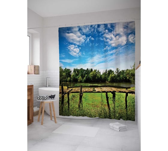 Штора (занавеска) для ванной JoyArty "Самодельный мостик" из сатена, 180х200 см с крючками, sc_17483 1
