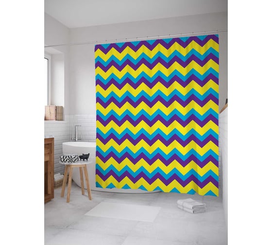 Штора (занавеска) для ванной JoyArty "Зигзаги с моря" из сатена, 180х200 см с крючками, sc_11611 1