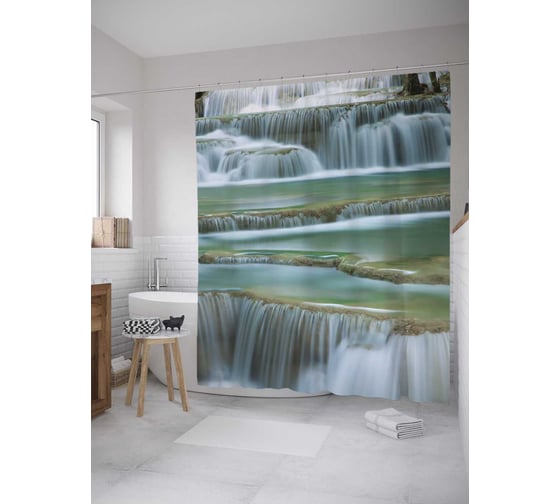 Штора (занавеска) для ванной JoyArty "Плавный водопад" из сатена, 180х200 см с крючками, sc_10140 1