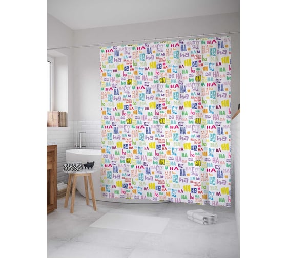 Штора (занавеска) для ванной JoyArty "Смешной рисунок" из сатена, 180х200 см с крючками, sc_17938