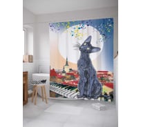 Штора (занавеска) для ванной JoyArty "Лунный кот радуется музыке" из сатена, 180х200 см с крючками, sc_15852