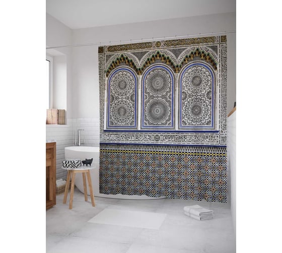 Штора (занавеска) для ванной JoyArty "Витражное искусство" из сатена, 180х200 см с крючками, sc_15423