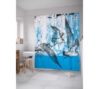 Штора (занавеска) для ванной JoyArty "Призрачные чайки" из сатена, 180х200 см с крючками, sc_17517