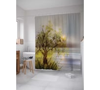 Штора (занавеска) для ванной JoyArty "Солнце отдыхает на ветках" из сатена, 180х200 см с крючками, sc_15849
