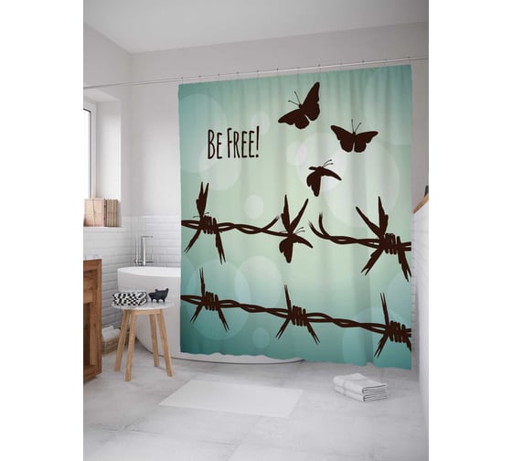Штора (занавеска) для ванной JoyArty "Свободные бабочки" из сатена, 180х200 см с крючками, sc_12001 1