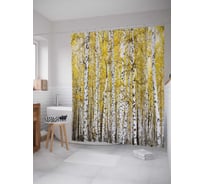 Штора (занавеска) для ванной JoyArty "Березовая ограда" из сатена, 180х200 см с крючками, sc_15752